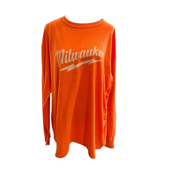 Milwaukee Tool Long Sleeve Graphic T-Shirt Orange Skull Mens XL Port & Company